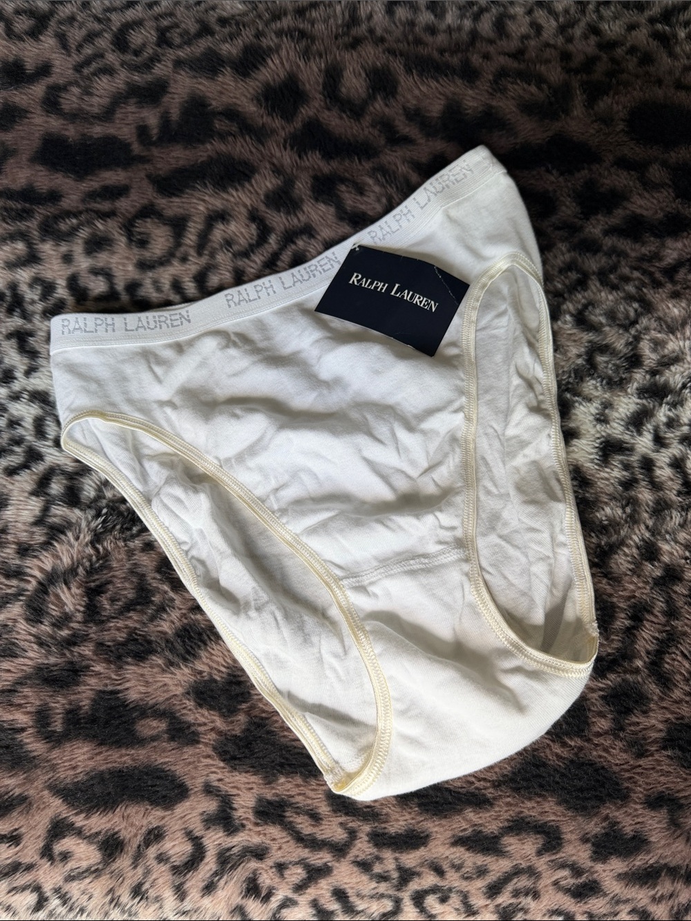 Rare VINTAGE Ralph Lauren White Cotton Briefs with Subtle Cream Trim SZ: S p75